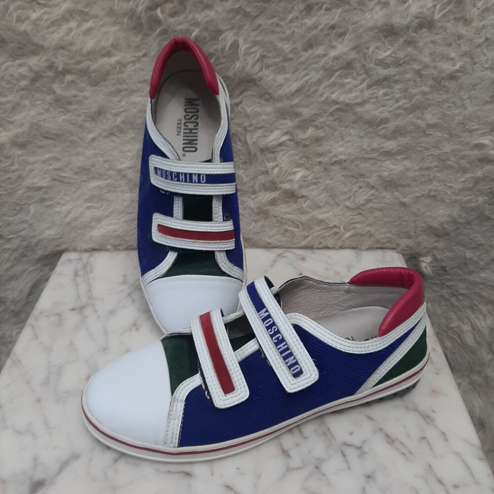 Moschino Teen Sneakers Blue Corduroy with Green Suede Leather  EU 37